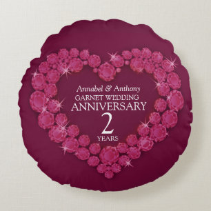 2nd Wedding Anniversary garnet red heart Round Pillow