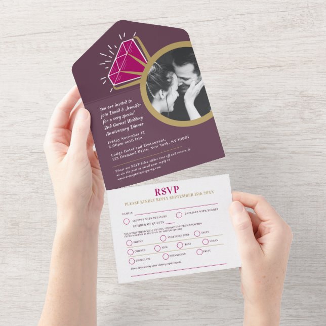 2nd wedding anniversary garnet ring RSVP photo All In One Invitation (Tearaway)