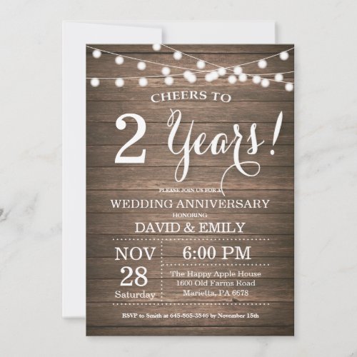 2nd Wedding Anniversary Invitation Rustic Wood