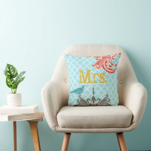 2nd Wedding Anniversary is Cotton Bird Monogram Throw Pillow