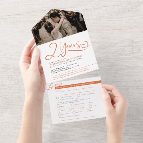 2nd Wedding Anniversary meal RSVP mandarin garnet All In One Invitation