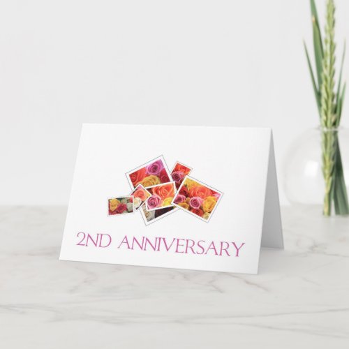 2nd Wedding Anniversary mixed rose bouquet Card