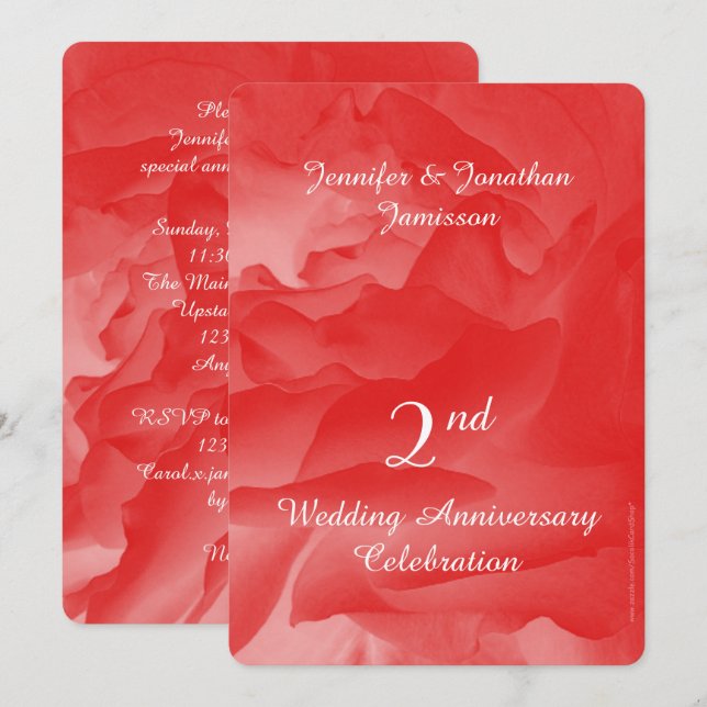 2nd Wedding Anniversary Party Coral Pink Rose Invitation (Front/Back)
