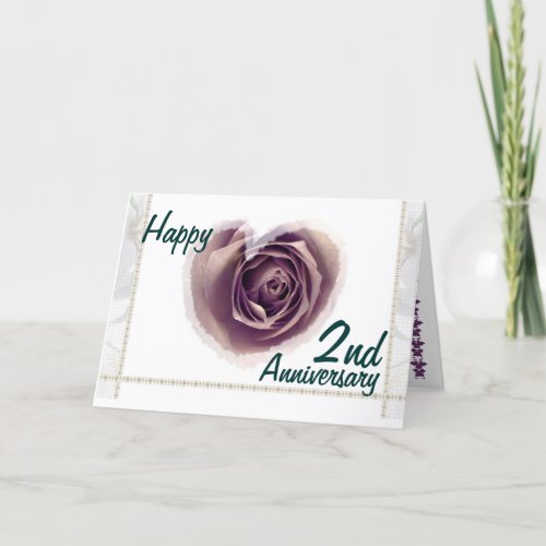 2nd Wedding Anniversary _ Purple Rose Heart Card