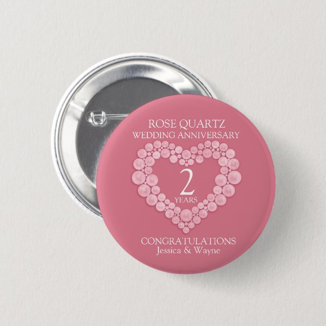 2nd wedding anniversary rose quartz heart photo button (Front & Back)