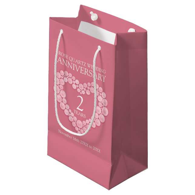 2nd wedding anniversary rose quartz heart photo small gift bag (Front Angled)