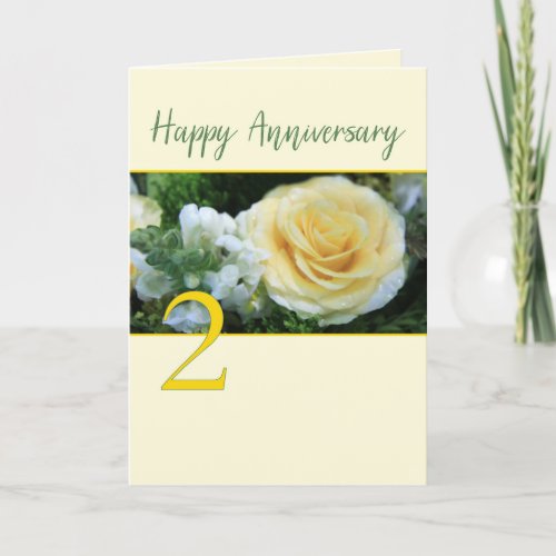 2nd Wedding Anniversary Yellow Rose Card