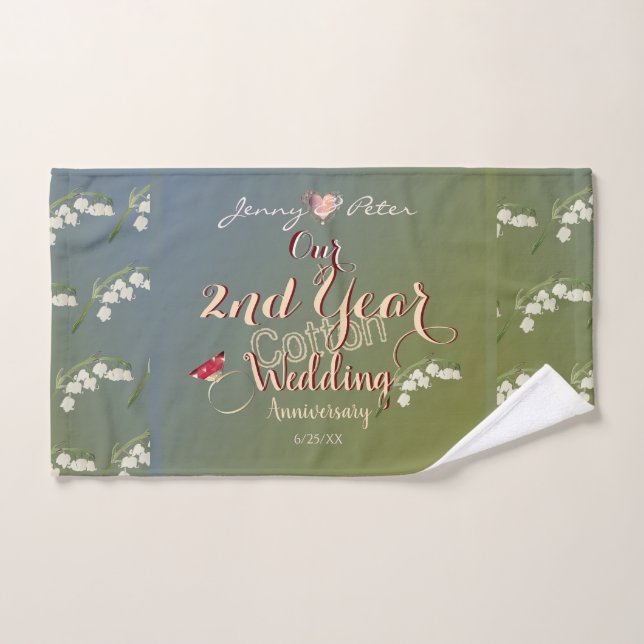 2nd Year Cotton Wedding Anniversary  Bath Towel Set (Hand Towel)