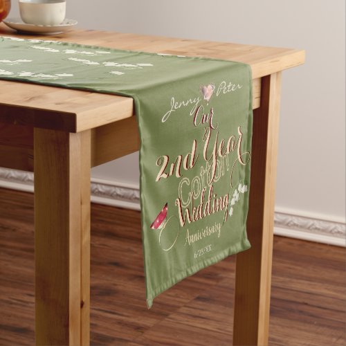 2nd Year Cotton Wedding Anniversary Short Table Runner