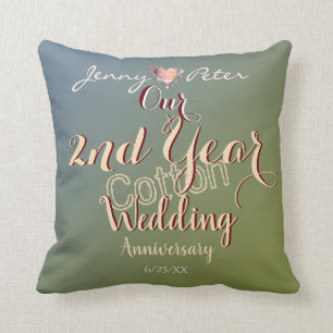 2nd Year Cotton Wedding Anniversary Throw Pillow