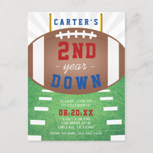 2nd Year Down Football Theme Birthday Invitation Postcard