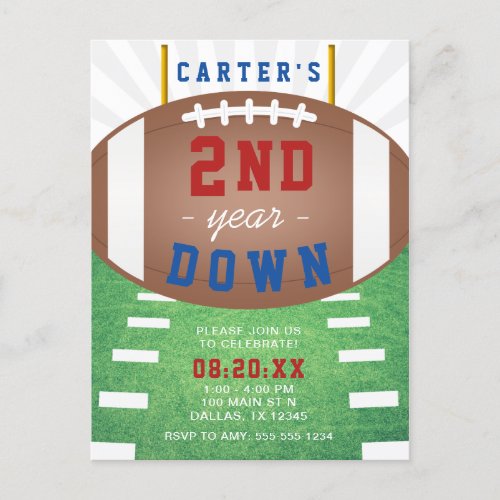 2nd Year Down Football Theme Birthday Invitation Postcard