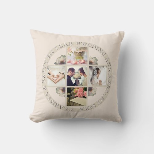 2nd Yr Wedding Anniversary Cotton 5 Photos Throw Pillow