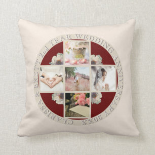 2nd Yr. Wedding Anniversary Cotton 5 Photos Throw Pillow