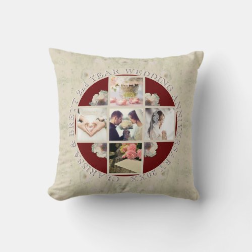 2nd Yr Wedding Anniversary Cotton 5 Photos Throw Pillow