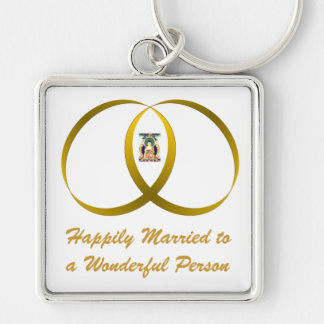 2RINGS & BUDDAH, Happily Married toa Wonderful ... Keychain