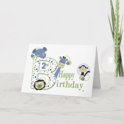 2st Birthday Boy Animal Card with Dots