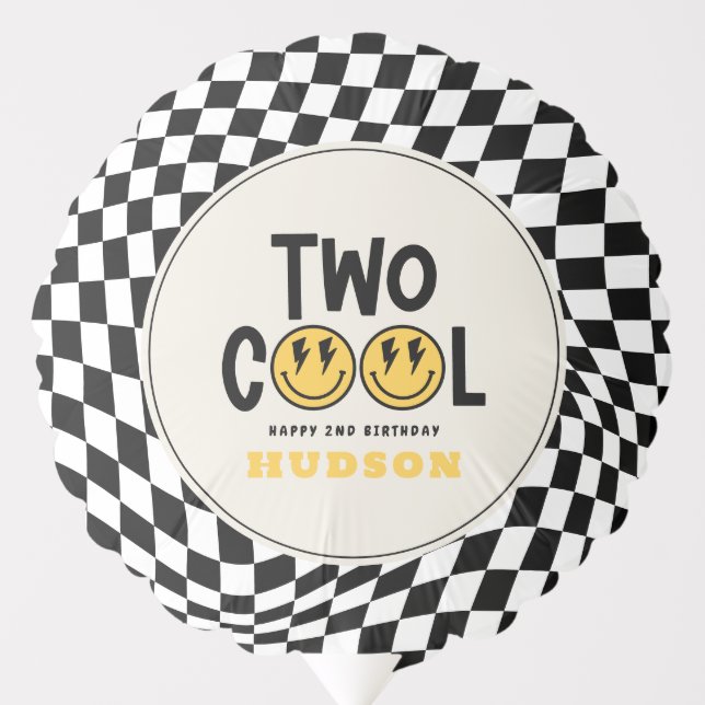2st birthday smile face retro black white groovy balloon (Front)