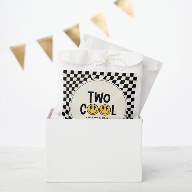 2st birthday smile face retro black white groovy favor bag (Party)