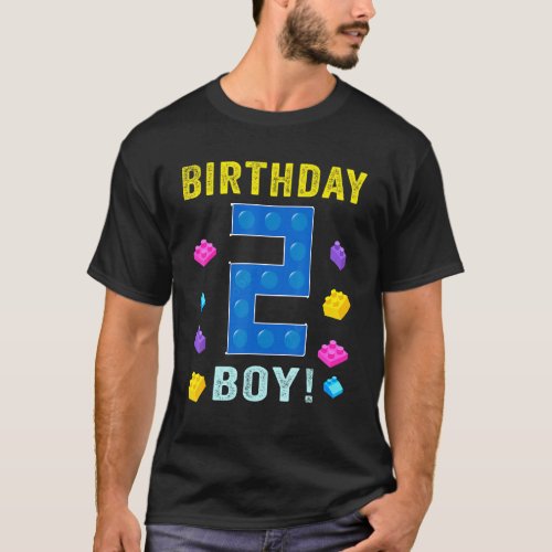 2th Birthday two 2 Years Old Block Building Boys K T_Shirt