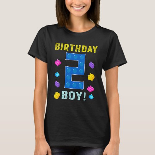 2th Birthday two 2 Years Old Block Building Boys K T_Shirt