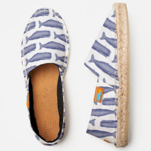 2Vintage 19th Century Whale Drawing Blue White Can Espadrilles