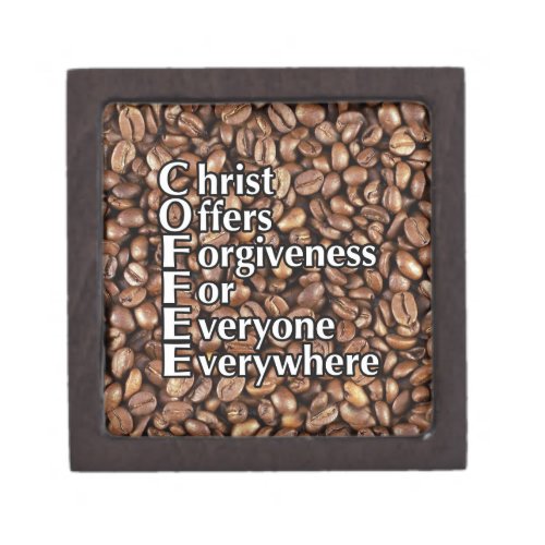 2x2 Keepsake Box COFFEE beans Christ Offers Forgiv