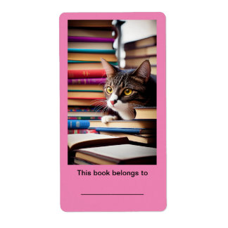 2x3 3/4" Bookplate (ex libris) Cute Cat Stickers 