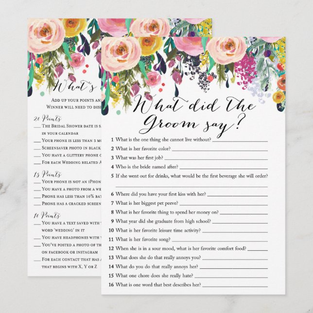 2x Games Garden Bridal Shower Game 5x7 Invitation (Front/Back)