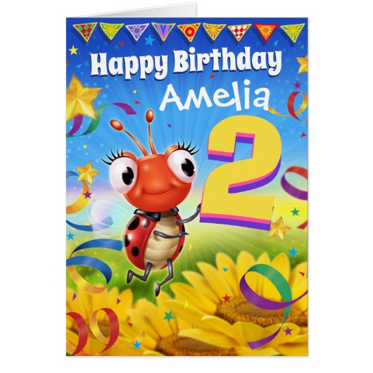 2yrs Custom birthday card Little Ladybug range (Front)