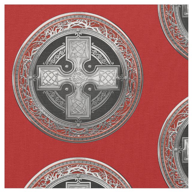 [300] Ancient Celtic Sacred Silver Knot Cross Fabric (Close Up)