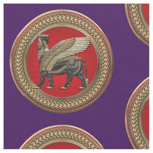 [300] Assyrian Winged Bull: Gold and Black Lamassu Fabric