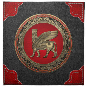 [300] Assyrian Winged Bull - Gold Lamassu Cloth Napkin