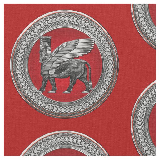 [300] Assyrian Winged Bull: Silver & Black Lamassu Fabric