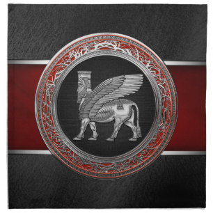 [300] Assyrian Winged Bull - Silver Lamassu Cloth Napkin