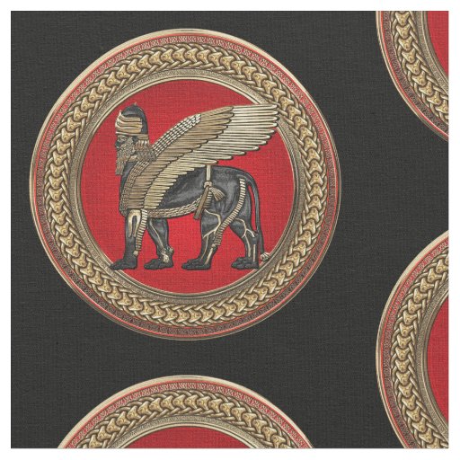 [300] Assyrian Winged Lion: Gold & Black Lamassu Fabric
