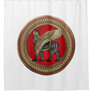 [300] Assyrian Winged Lion: Gold & Black Lamassu Shower Curtain