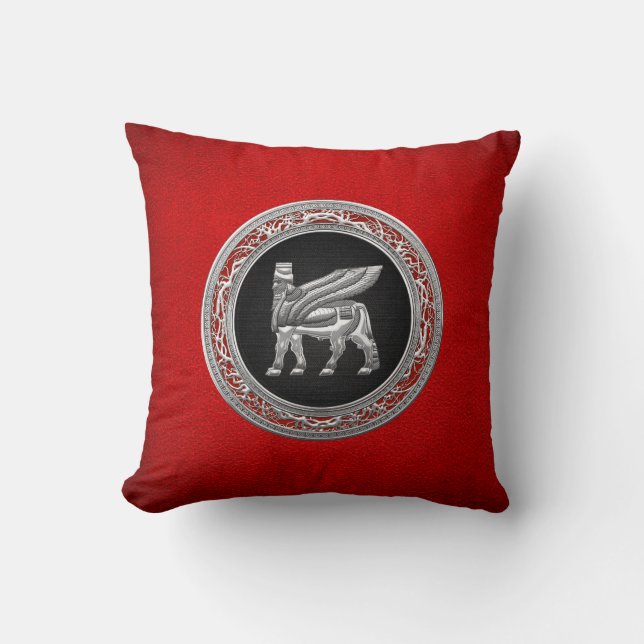 [300] Babylonian Winged Bull [Silver] [3D] Throw Pillow (Front)