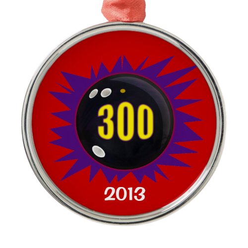 300 Bowling Game, with date, Metal Ornament