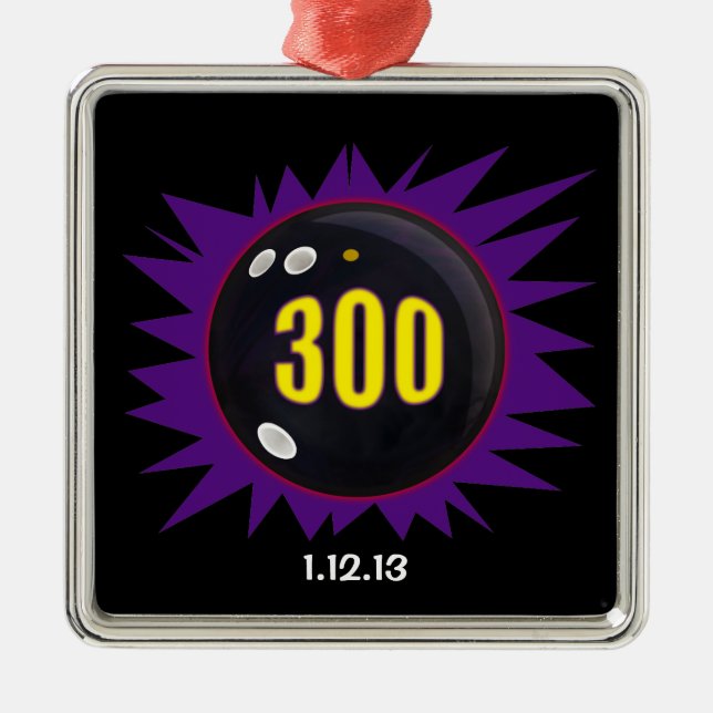 300 Bowling Game, with date, Metal Ornament (Front)