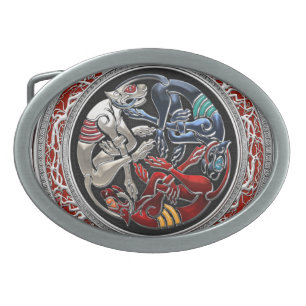 [300] Celtic Treasures - Three Dogs on Silver Belt Buckle