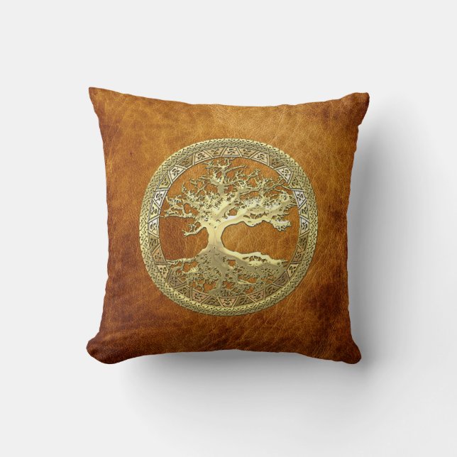 [300] Celtic Tree of Life [Gold] Throw Pillow (Front)