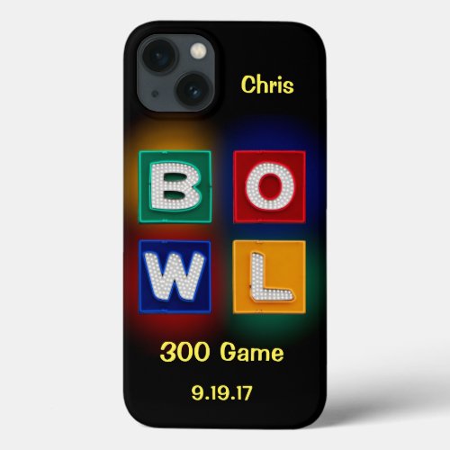 300 Game B O W L neon graphic with name  date iPhone 13 Case