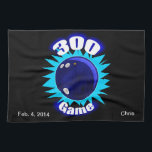 300 Game Blues Towel<br><div class="desc">The perfect game in bowling is desired by all, but only achieved by few. Award the accomplishment with a unique and stylish gift to honor the achievement. Personalize by adding bowler's name and date bowled. Type style can be changed as well as the color, size and location.</div>