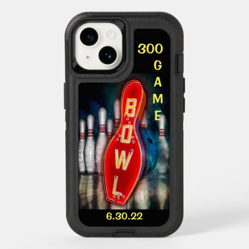 300 Game Neon Bowling Sign with ball and pins Ot OtterBox iPhone 14 Case