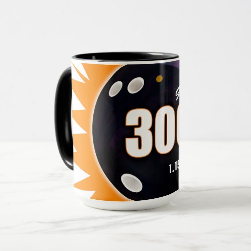 300 Game Orange  Black with date bowled Mug