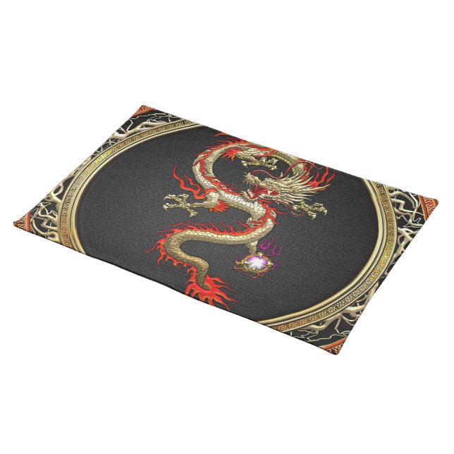 [300] Golden Chinese Dragon Fucanglong Placemat (On Table)