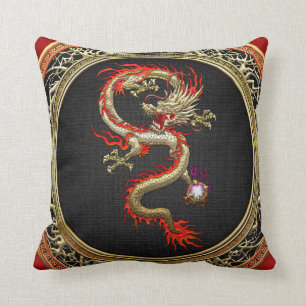 [300] Golden Chinese Dragon Fucanglong Throw Pillow