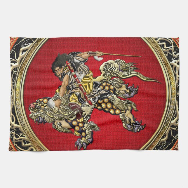 [300] Hokusai - Shoki Riding Shishi Lion Towel (Horizontal)