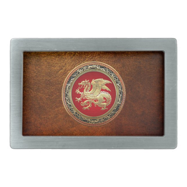 [300] Icelandic Dragon, Landvættir [Gold] Belt Buckle (Front)